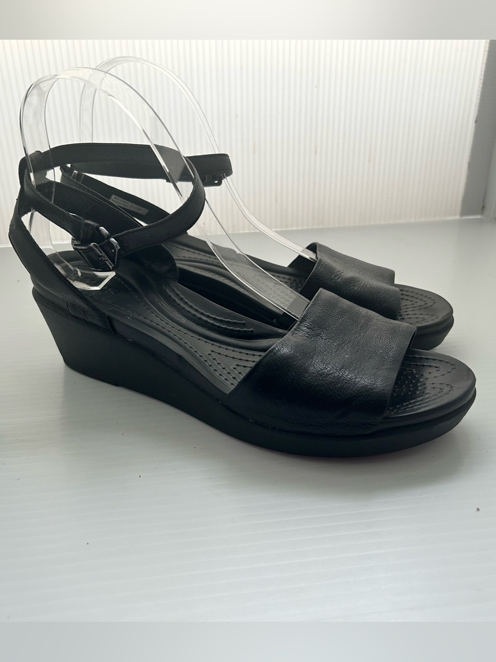 CROCS Black Brooklyn Platform Wedge Sandals with Ankle Strap 38